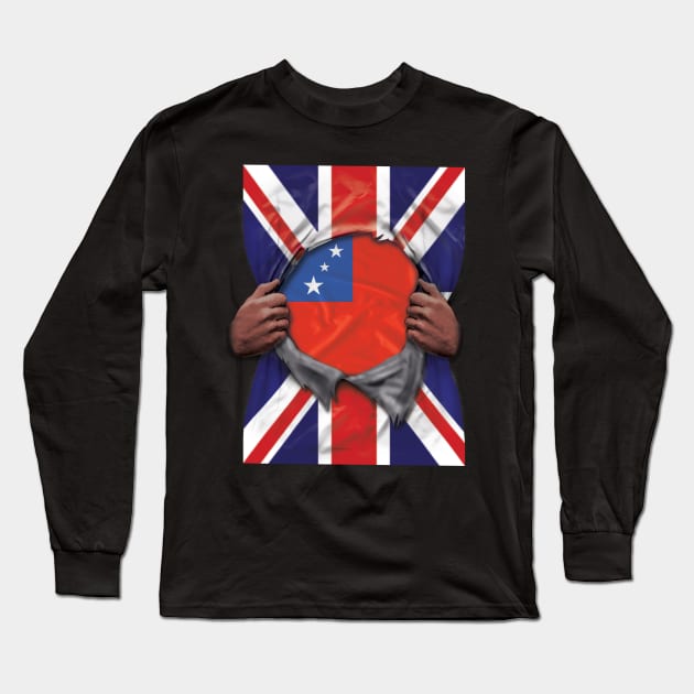 Samoa Flag Great Britain Flag Ripped - Gift for Samoan From Samoa Long Sleeve T-Shirt by Country Flags